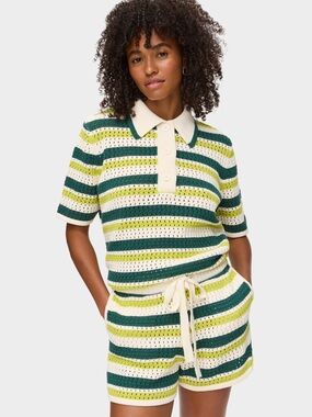 Aligne Green Crochet Striped Shorts